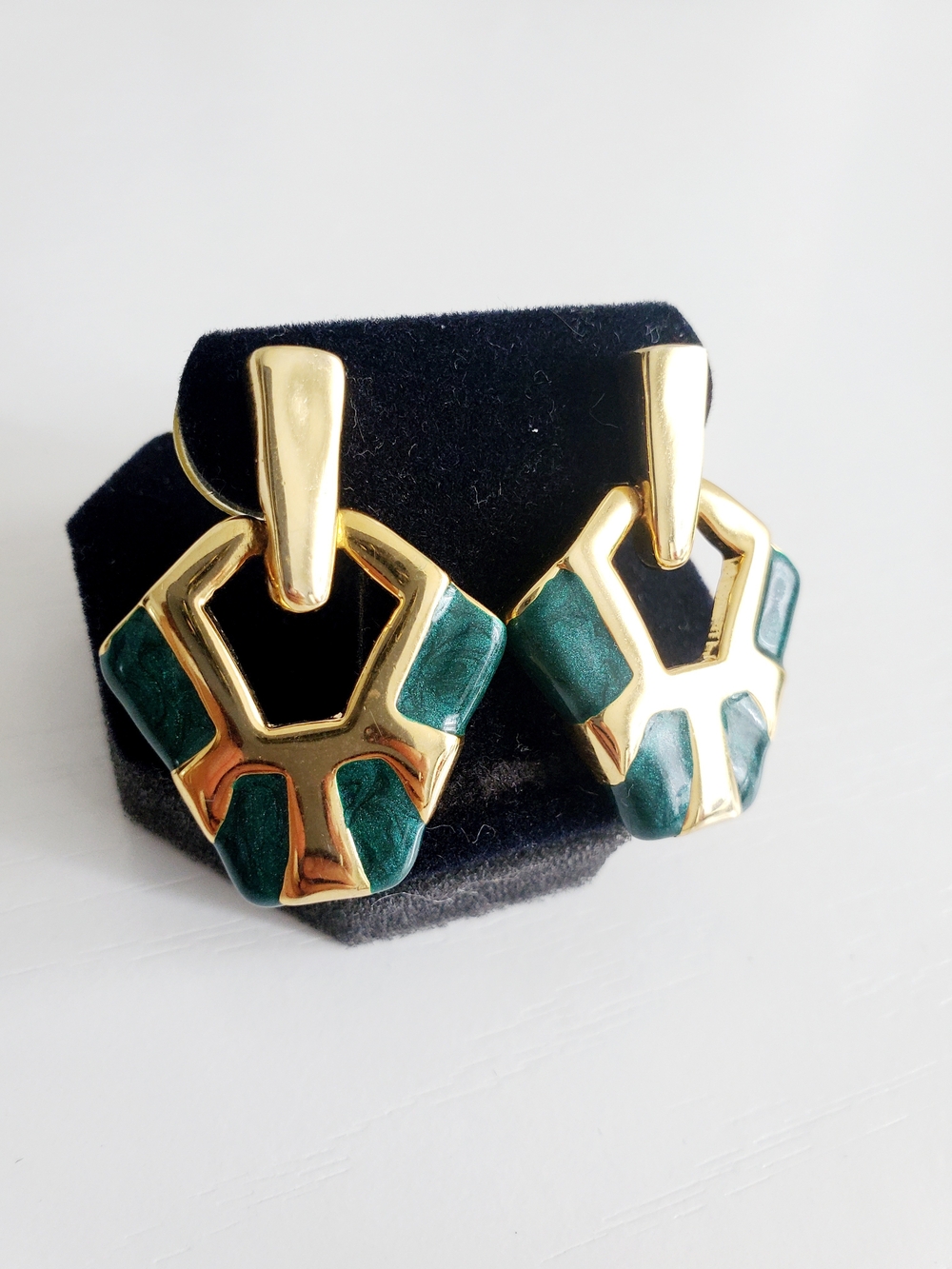 Gold-Tone & Green Geometric Drop Earrings